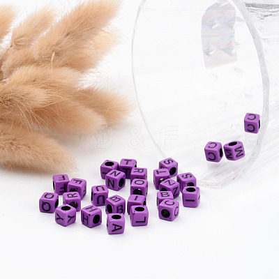 Mixed Letters Opaque Acrylic Cube Beads SACR-S177-04-1