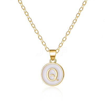 Alloy White Enamel Flat Round with Letter Pendant Necklaces FS-WG63565-17-1