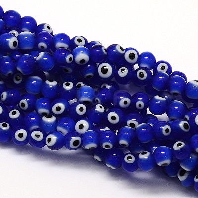 Handmade Evil Eye Lampwork Round Bead Strands LAMP-L055-8mm-06-1