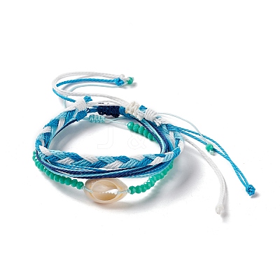 3Pcs 3 Style Natural Shell & Glass Braided Bead Bracelets Set BJEW-B065-07B-1