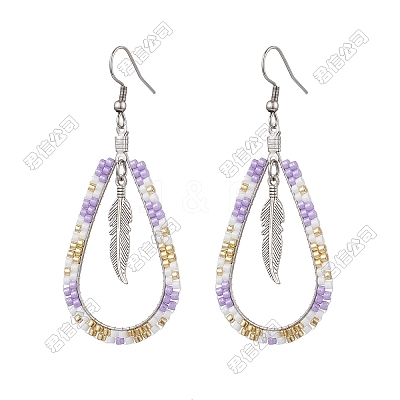 304 Stainless Steel Glass Seed Beads Dnagle Earrings EJEW-FS00078-1