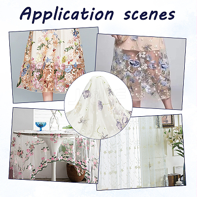 Embroidered Flowers Polyester Tulle Lace Fabric DIY-WH0449-31A-1