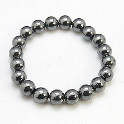 Non-Magnetic Synthetic Hematite Beaded Ball Bracelets BJEW-D088-7-1