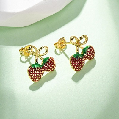 Brass Enamel Stud Earrings EJEW-D322-06G-01-1