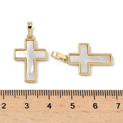 Brass Pave Natural White Shell Pendants KK-Z115-12G-1