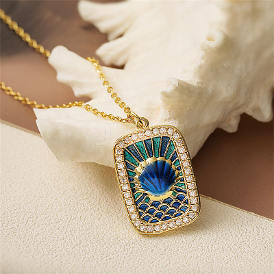 Brass Micro Pave Clear Cubic Zirconia Medal Pendant Necklaces FS-WGD45DE-03-1
