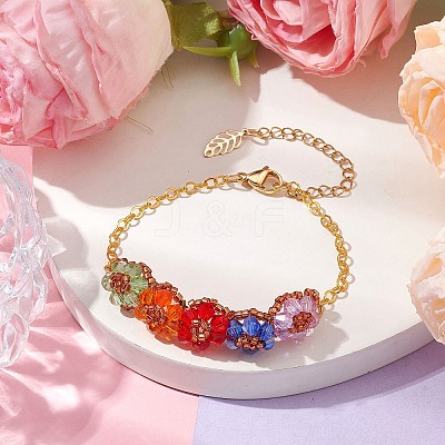 Colorful Flower Glass Beded Bracelets BJEW-MZ00077-1