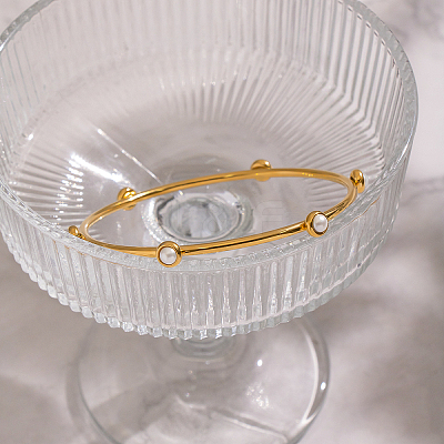 Chic 304 Stainless Steel Pave Pearl Bangles for Women HT2221-1-1