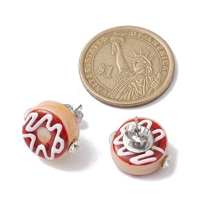 Donut Shape Lampwork Stud Earrings EJEW-JE05700-1