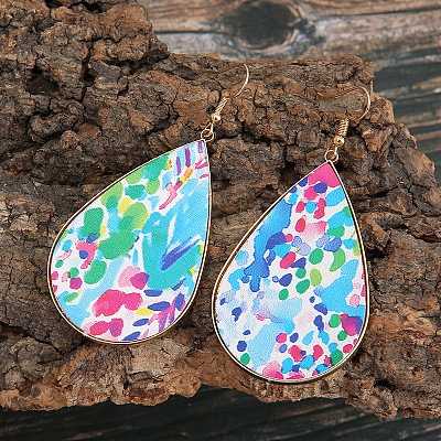 Imitation Leather Teardrop Dangle Earrings FS-WG4D344-01-1