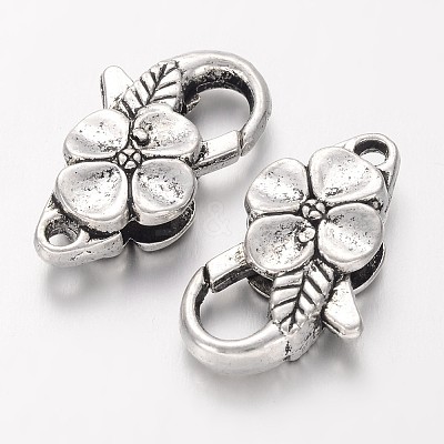 Antique Silver Flower Alloy Lobster Claw Clasps X-KK782-1