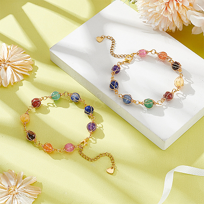 2Pcs Round Natural Mixed Gemstone Beads Bracelets for Women BJEW-UN00019-1