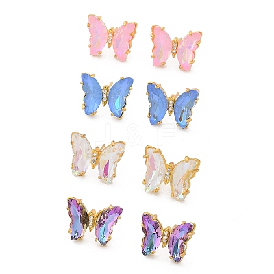 Brass Glass Stud Earring Findings KK-D291-13G-1