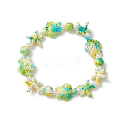 Dyed Synthetic Turquoise & Imitated Pearl Acrylic Beads Stretch Bracelets for Women BJEW-JB14047-1