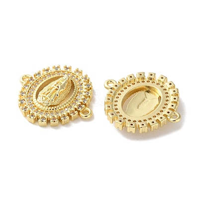 Rack Plating Brass Cubic Zirconia Virgin Mary Oval Connector Charms KK-C084-35C-G-1