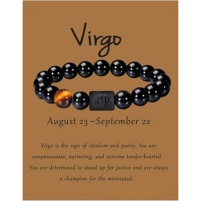 12 Constellation Natural Round Tiger Eye Beads Stretch Bracelets WGD22B0-09-1