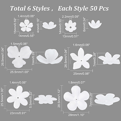 300Pcs 6 Style Transparent Acrylic Bead Caps OACR-HY0001-11-1