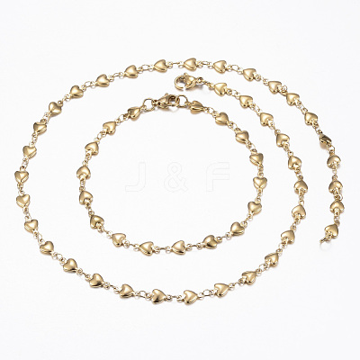 304 Stainless Steel Heart Link Chain Jewelry Sets X-SJEW-H103-A-01G-1