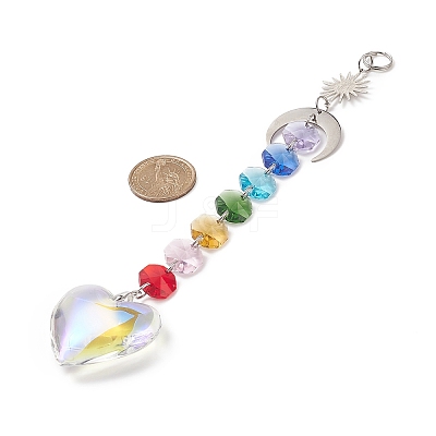Electroplate Glass Heart Window Hanging Suncatchers HJEW-JM00842-1
