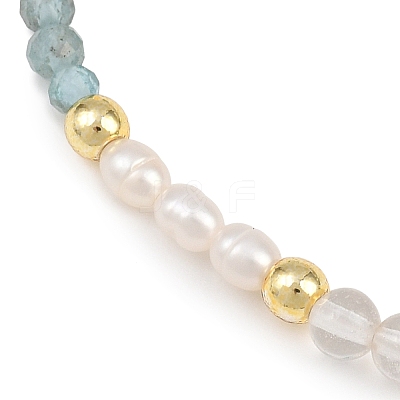 Natural Apatite & Quartz Crystal & Cultured Freshwater Pearl Beaded Bracelets for Women BJEW-JB13713-1