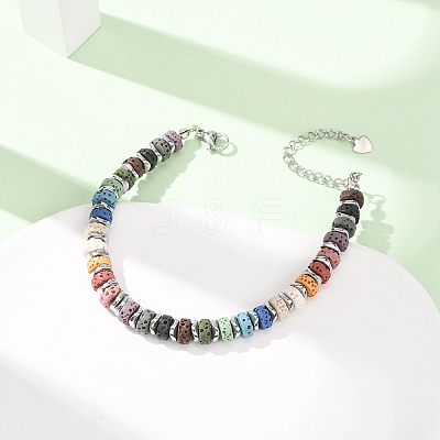 Chakra Dyed Natural Lava Rock Heishi Beaded Bracelets GG-CBA922D-02-1