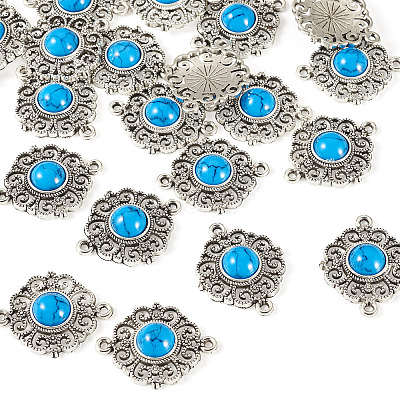Tibetan Style Alloy with Resin Imitation Turquoise Connector Charms FIND-TAC0035-47AS-07-1