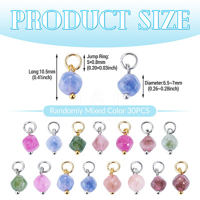 30Pcs 3 Styles Natural Colorful Tourmaline Dice Charms PALLOY-TA00370-1