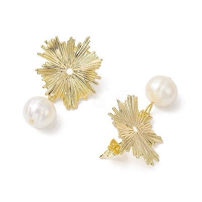 Brass Shell Pearl Stud Earrings for Women EJEW-JE06243-1