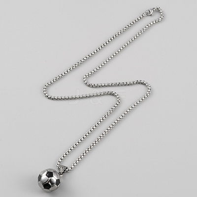 304 Stainless Steel Football Pendant Necklace with Box Chains for Women X1-NJEW-SZC0003-01P-1
