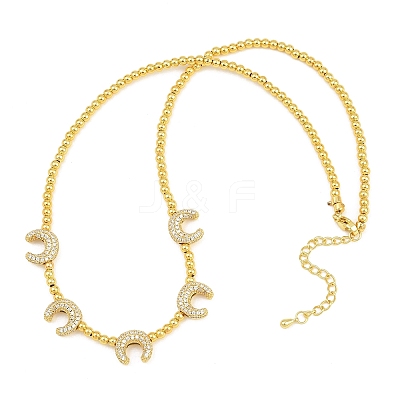 Brass Micro Pave Clear Cubic Zirconia Double Horn and Round Beaded Necklaces KK-CBA4547-06G-1