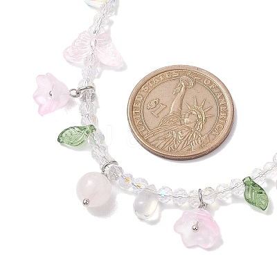 Glass with Rose Quartz Beaded Necklaces NJEW-JN04680-02-1