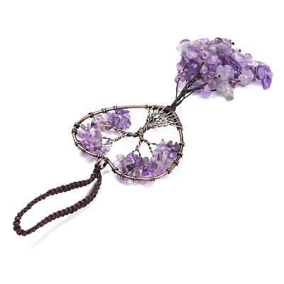 Wire Wrapped Chips Natural Gemstone Big Pendant Decorations HJEW-H057-01-1