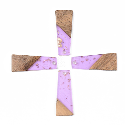 Transparent Resin & Walnut Wood Pendants RESI-S389-040A-B01-1