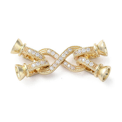 Rack Plating Brass with Clear Cubic Zirconia Fold Over Clasps KK-G489-02G-1