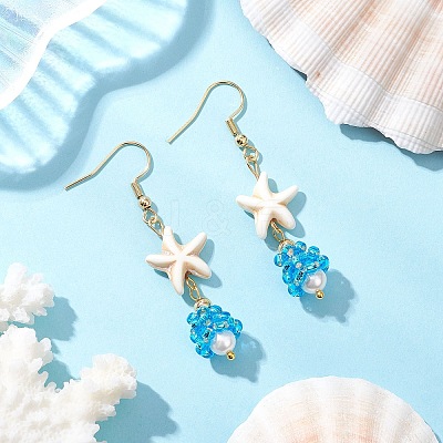 Shell Glass Dangle Earrings EJEW-MZ00424-04-1