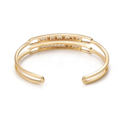 Rack Plating Brass Cubic Zirconia Cuff Bangles for Women BJEW-E071-29G-1