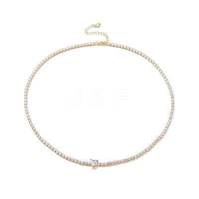 Clear Cubic Zirconia Heart Pendant Necklace with Tennis Chains NJEW-E042-02G-1