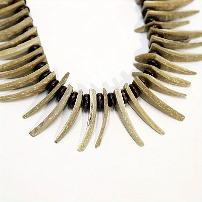 Bohemian Natural Coconut Triangle & Rondelle Wood Beaded Cotton Cord Bib Necklaces FS-WG1FFFB-01-1