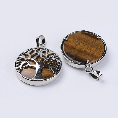 Natural Tiger Eye Pendants G-P350-D08-1