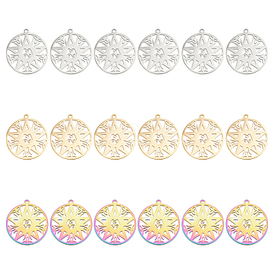 18Pcs 3 Colors 304 Stainless Steel Pendant STAS-DC0012-38-1