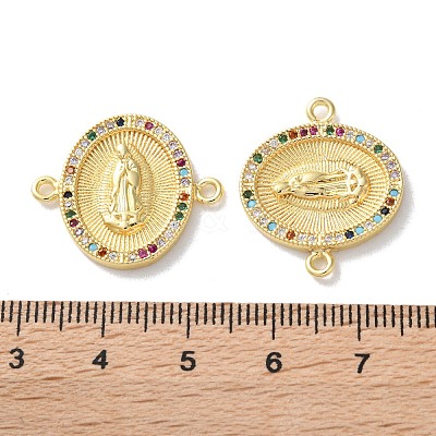 Rack Plating Brass Cubic Zirconia Virgin Mary Oval Connector Charms KK-C084-35B-G-1