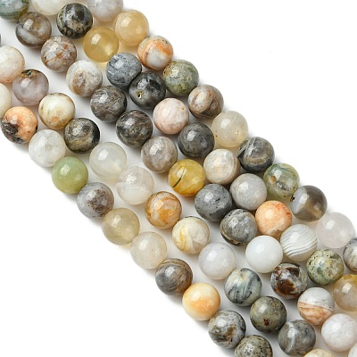 Natural Bamboo Leaf Agate Round Bead Strands G-M248-6mm-04-1