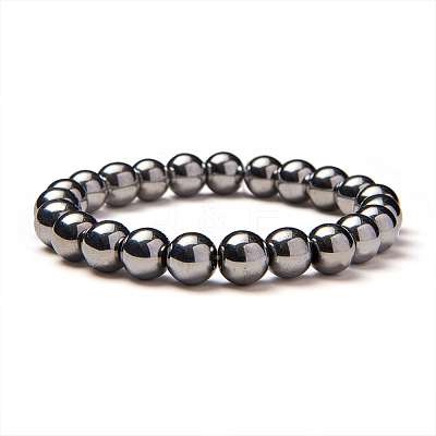 Silver Plate Non-magnetic Synthetic Hematite Round Beads Stretch Bracelets BJEW-PH0001-8mm-21-1