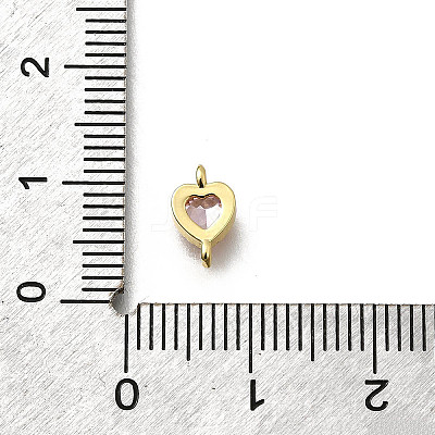 Heart Brass Cubic Zirconia Connector Charms KK-P295-34G-02-1