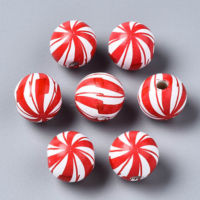 Painted Natural Wood European Beads WOOD-S057-044-1