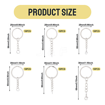 60Pcs 6 Styles Iron Split Key Rings FIND-TA0008-13-1