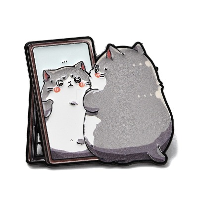 Cat with Mirror Enamel Pins JEWB-I055-05EB-04-1