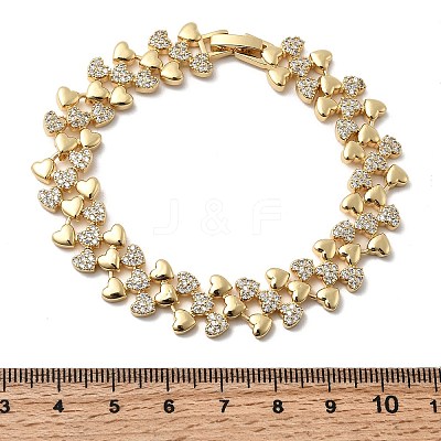 Heart Brass Micro Pave Clear Cubic Zirconia Link Chain Bracelets BJEW-C130-01G-1