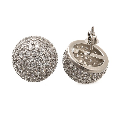 Half Round Brass Micro Pave Clear Cubic Zirconia Stud Earrings X-EJEW-C126-05P-1