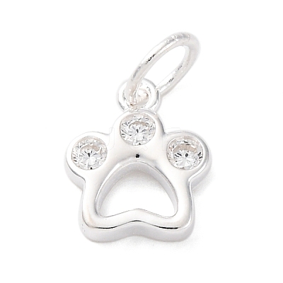 925 Sterling Silver Micro Pave Clear Cubic Zirconia Paw Print Charms STER-G045-20S-1